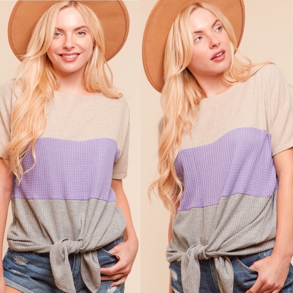 BiBi Tops - NWT Boutique color block waffle tie top S - M - L